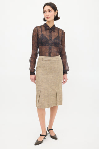 Prada Brown Silk Sheer Printed Shirt
