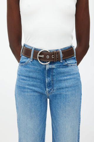 Prada Brown & Silver Circle Buckle Belt