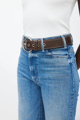 Prada Brown & Silver Circle Buckle Belt