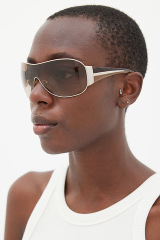 Prada Brown & Silver SPR52H Shield Sunglasses