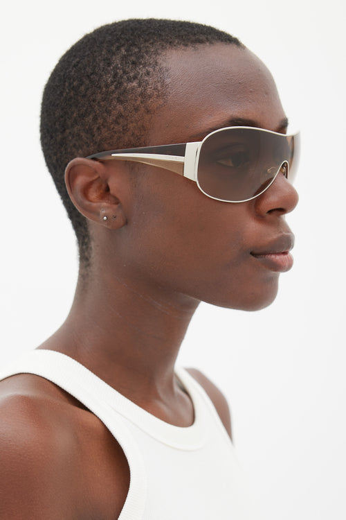 Prada Brown & Silver SPR52H Shield Sunglasses