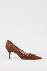 Prada Brown & Silver Suede Grommet Heel