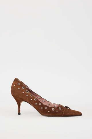 Prada Brown & Silver Suede Grommet Heel