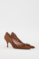 Prada Brown & Silver Suede Grommet Heel