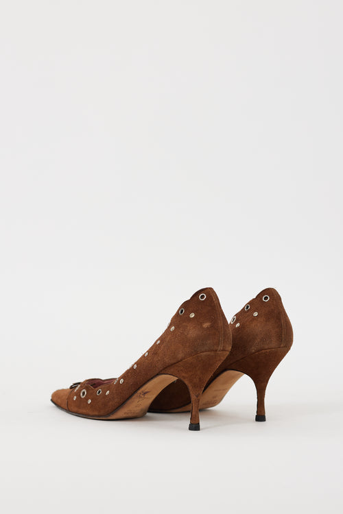 Prada Brown & Silver Suede Grommet Heel