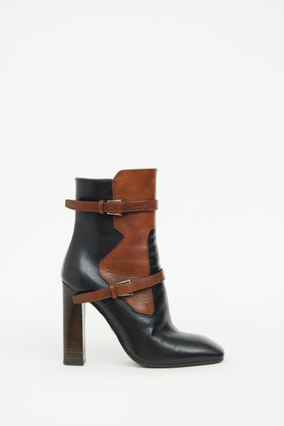 Prada Black & Brown Buckle High Heel Boot