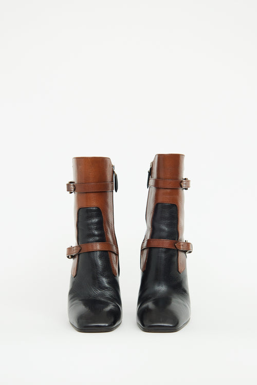 Prada Black & Brown Buckle High Heel Boot