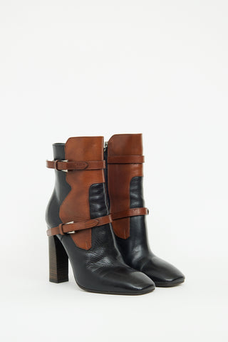 Prada Black & Brown Buckle High Heel Boot