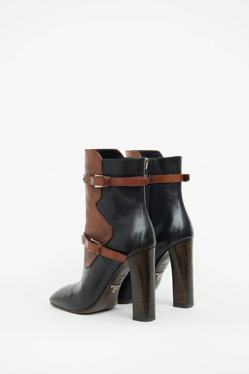 Prada Black & Brown Buckle High Heel Boot