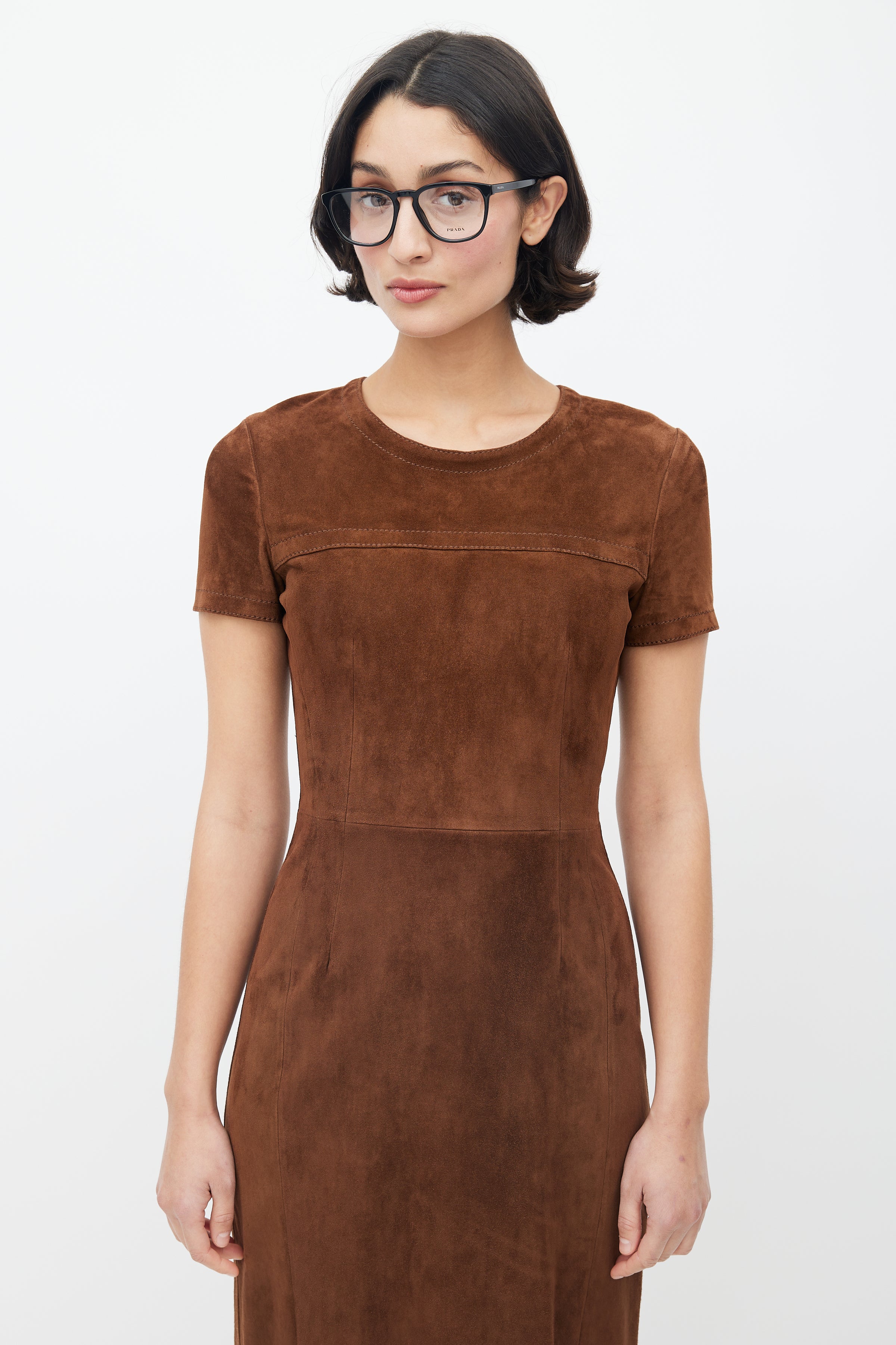 prada brown dress Prada Satin Crepe Midi Slip Dress
