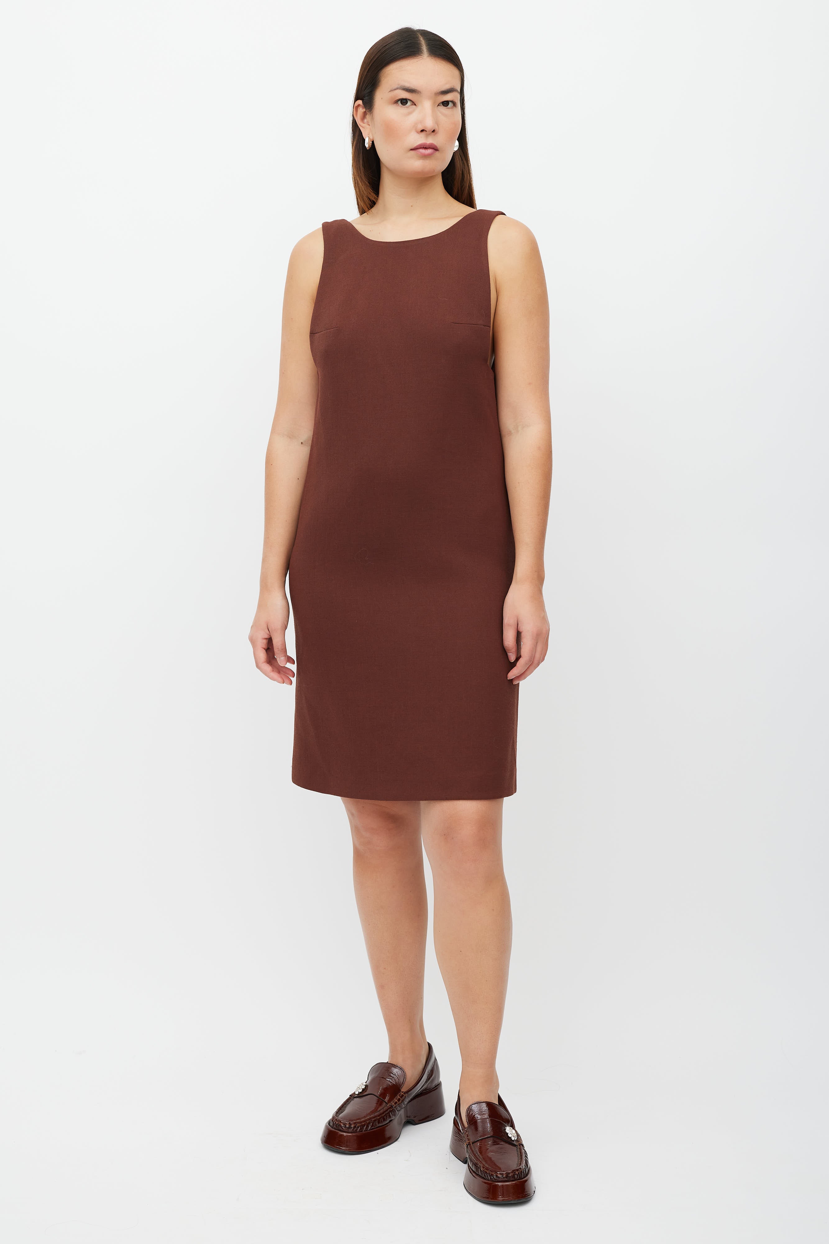 Prada // Brown Wool Open Back Shift Dress – VSP Consignment