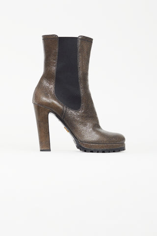 Prada Brown Cracked Leather Ankle Boot