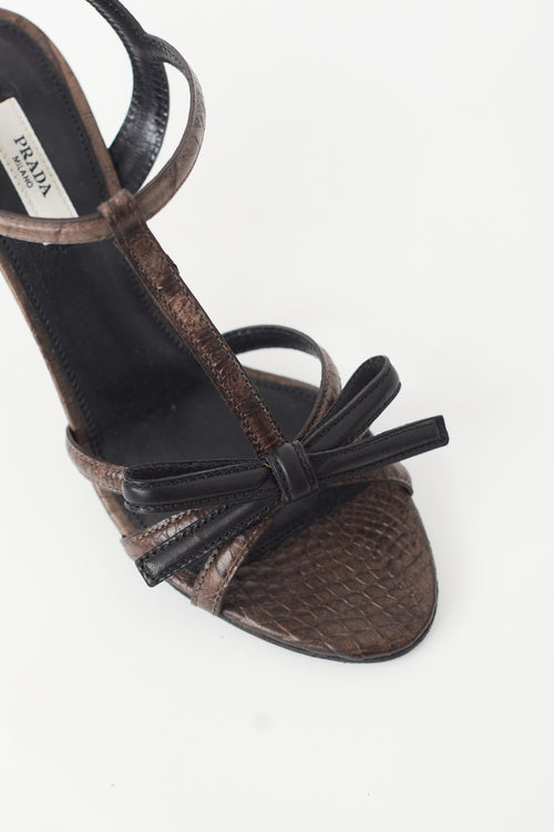 Prada Brown Embossed Strappy Bow Sandal