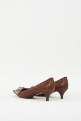 Prada Brown Leather & Beaded Knit Appliqué Pump