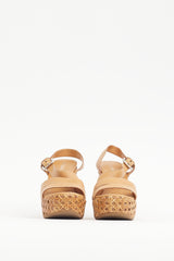 Prada Brown Leather & Woven Straw Wedge Heel