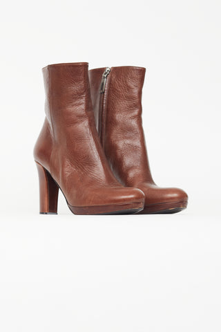 Prada Brown Leather Heeled Boot