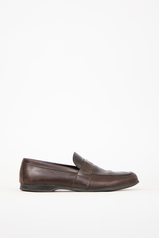 Prada Brown Leather Logo Loafer