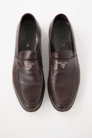 Prada Brown Leather Logo Loafer