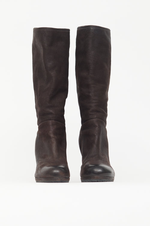Prada Brown Leather Wedge Boot