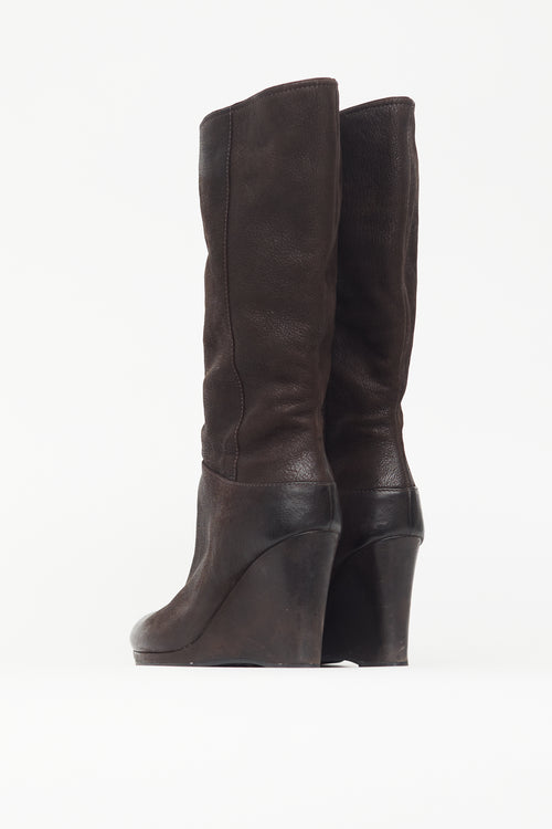 Prada Brown Leather Wedge Boot