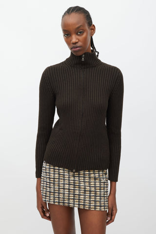 Prada Brown Ribbed Knit Zip Sweater