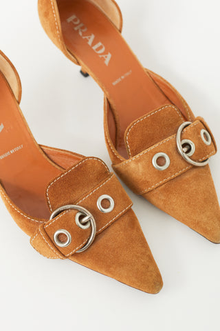 Prada Brown Suede Buckle Pump