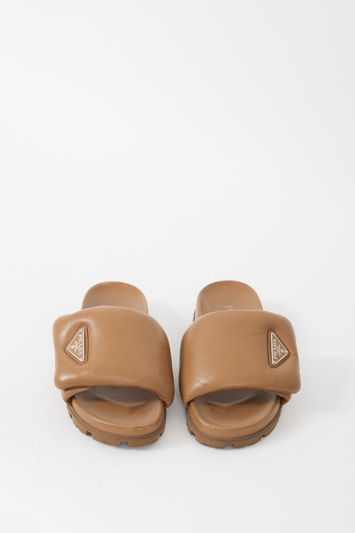 Prada Brown Padded Leather Slide
