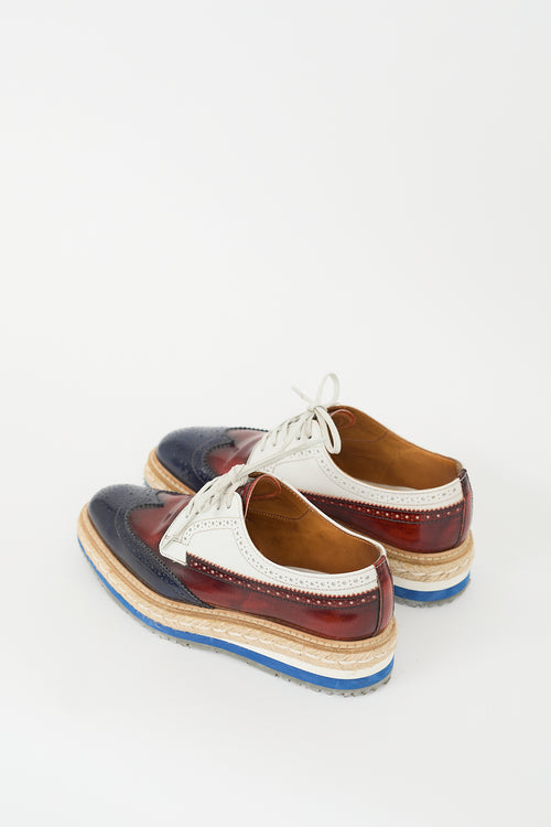 Prada White & Multi Leather Espadrille Platform Brogue