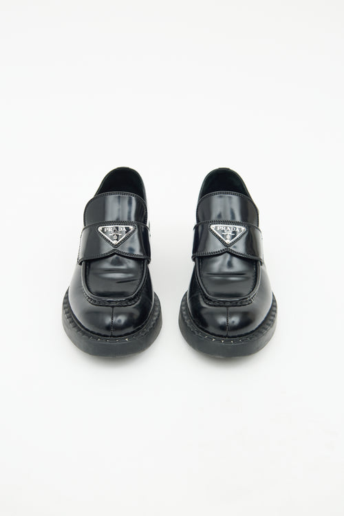 Prada Black Brushed Leather Logo Loafer
