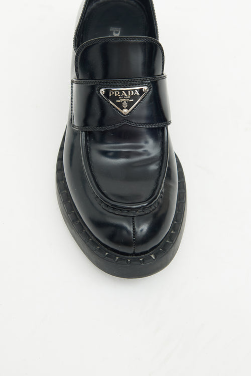 Prada Black Brushed Leather Logo Loafer