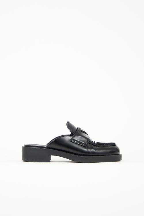 Prada Brushed Leather Logo Mule