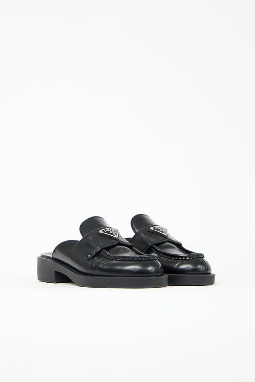 Prada Brushed Leather Logo Mule