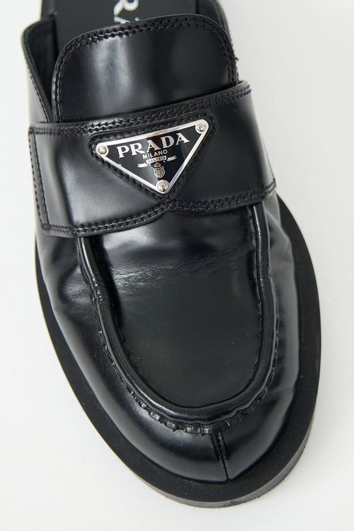 Prada Brushed Leather Logo Mule