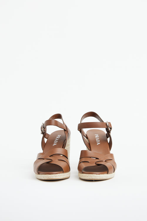 Brown Leather Espadrille Wedge Sandal