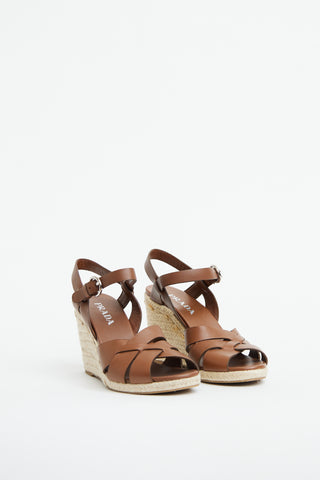 Brown Leather Espadrille Wedge Sandal