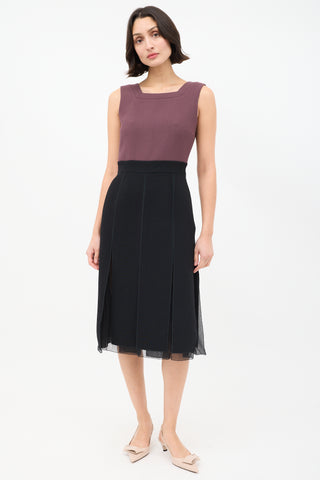 Prada Burgundy & Black Colourblock Kick Pleat Dress