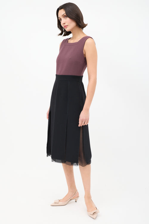 Prada Burgundy & Black Colourblock Kick Pleat Dress