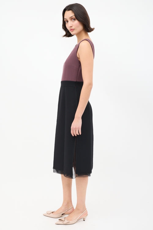 Prada Burgundy & Black Colourblock Kick Pleat Dress