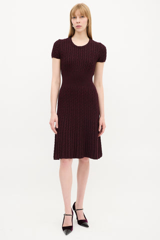 Prada Burgundy Cable Knit A-Line Midi Dress