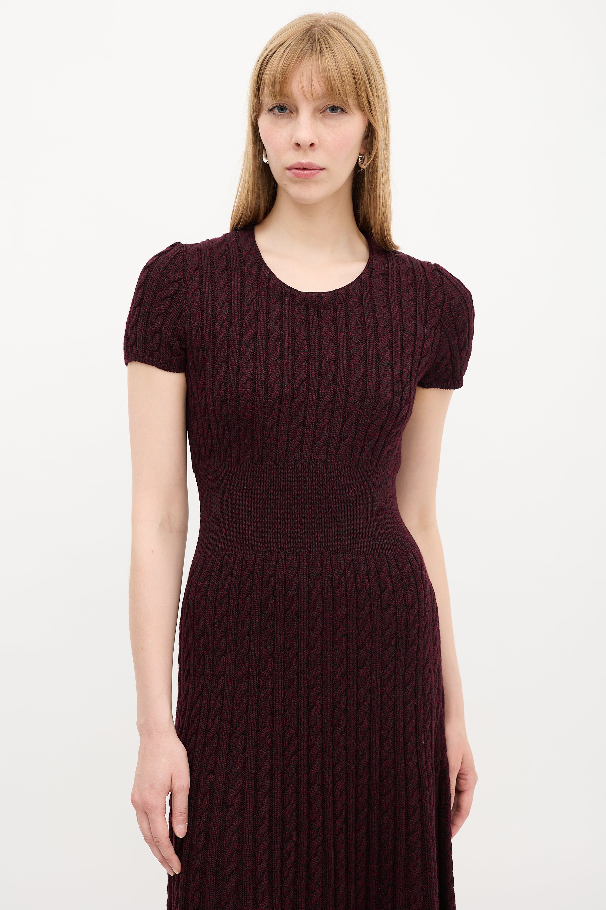 Prada // Burgundy Cable Knit A-Line Midi Dress VSP Consignment Prada // Burgundy Cable Knit A-Line Midi Dress VSP Consignment