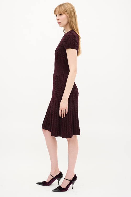 Prada Burgundy Cable Knit A-Line Midi Dress