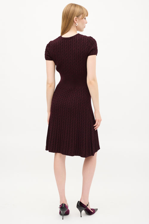 Prada Burgundy Cable Knit A-Line Midi Dress