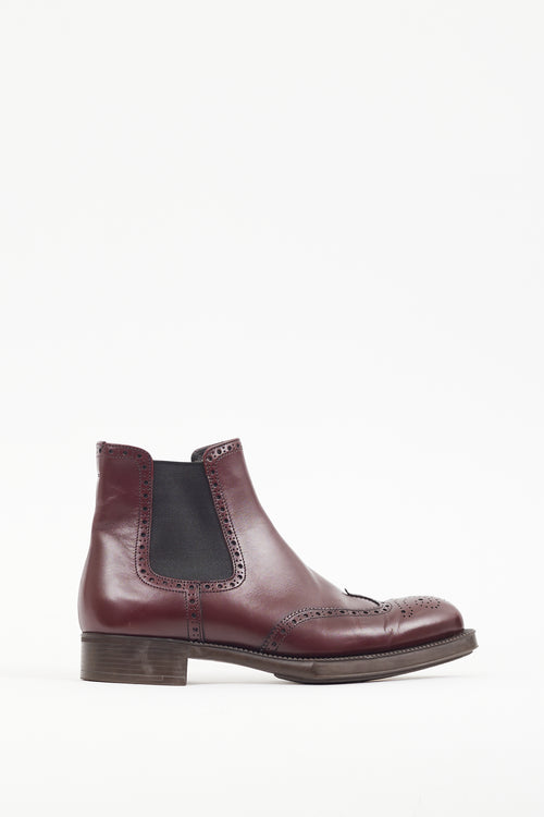 Prada Burgundy Leather Brogue Boot