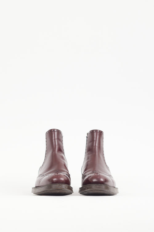 Prada Burgundy Leather Brogue Boot