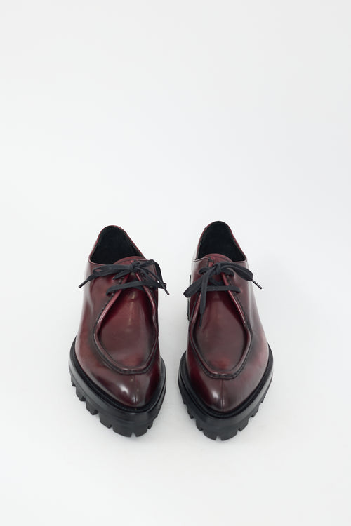 Prada Burgundy Leather Lug Sole Lace Up Shoes