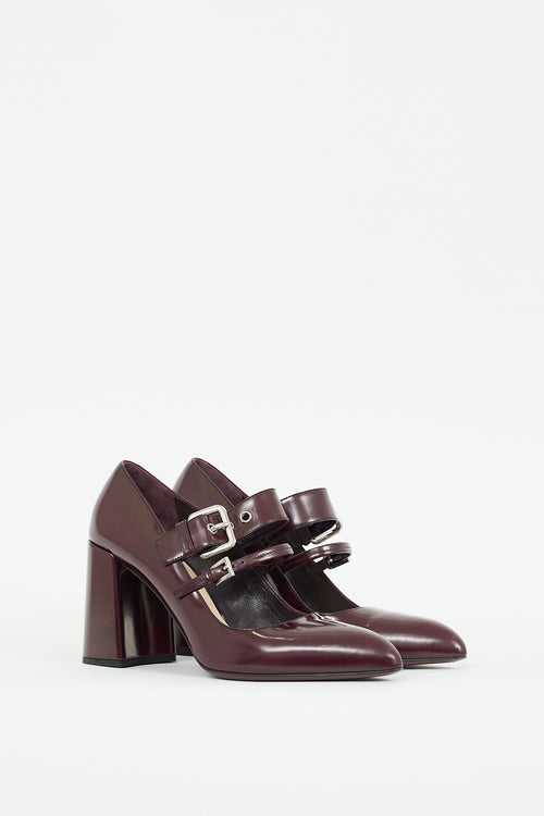 Prada Burgundy Leather Mary Jane Pump