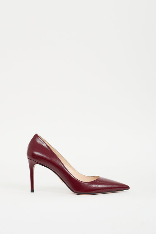 Prada Burgundy Patent Saffiano Leather Pump