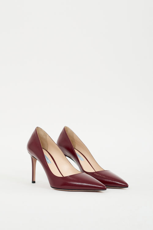 Prada Burgundy Patent Saffiano Leather Pump