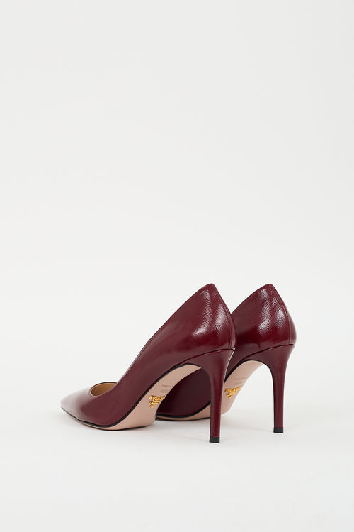 Prada Burgundy Patent Saffiano Leather Pump