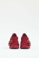 Prada Red Suede Kiltie Fringe Heel